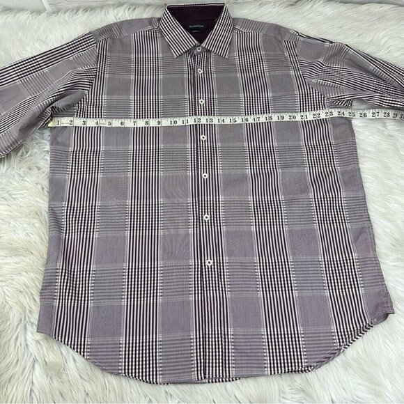 Bugatchi Men’s Purple White Classic Fit Plaid Button Down Dress Shirt L/C50 - Picture 11 of 12